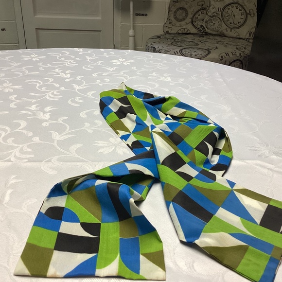 Geometric Patterned Scarf - Blue, Green, Black - Picture 5 of 6